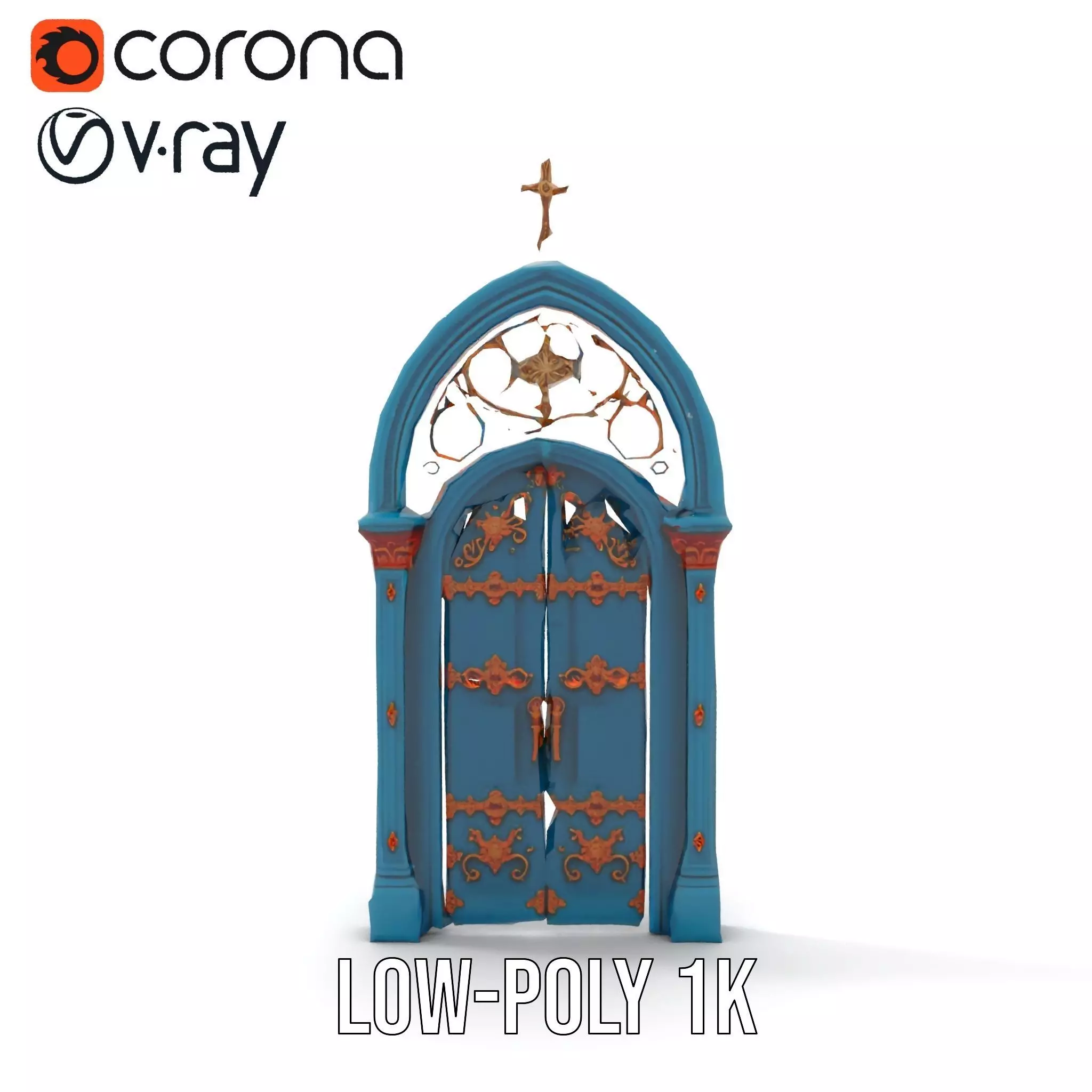Gothic Teal Door model pack Low-poly 3D model_9