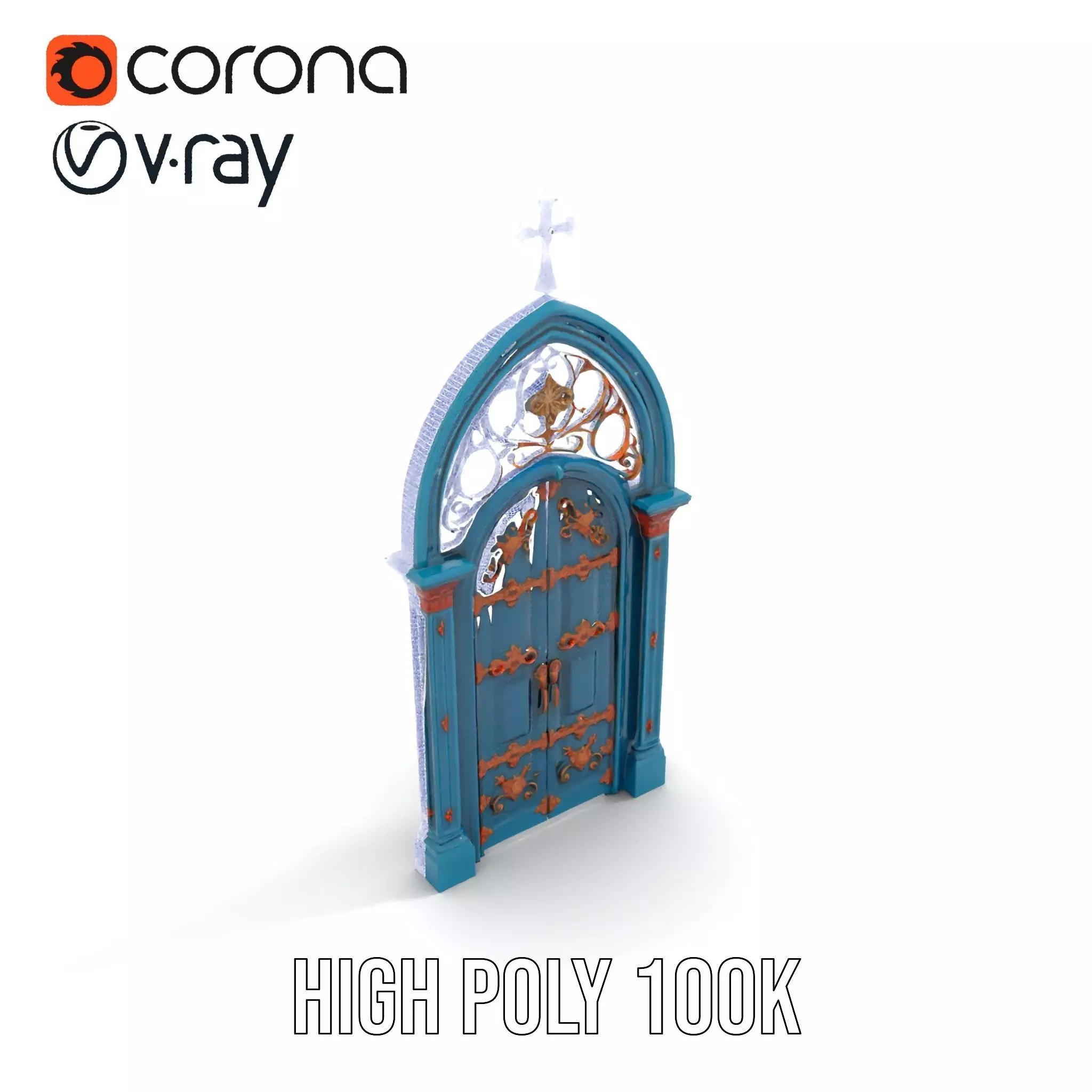Gothic Teal Door model pack Low-poly 3D model_34