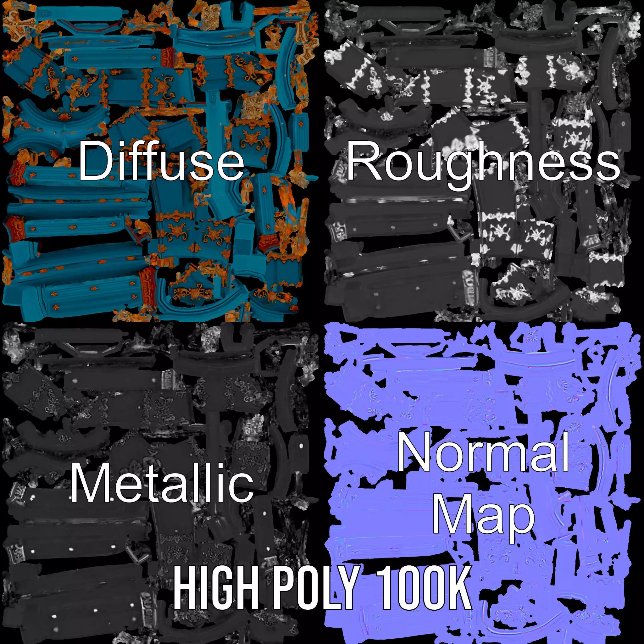 Gothic Teal Door model pack Low-poly 3D model_3