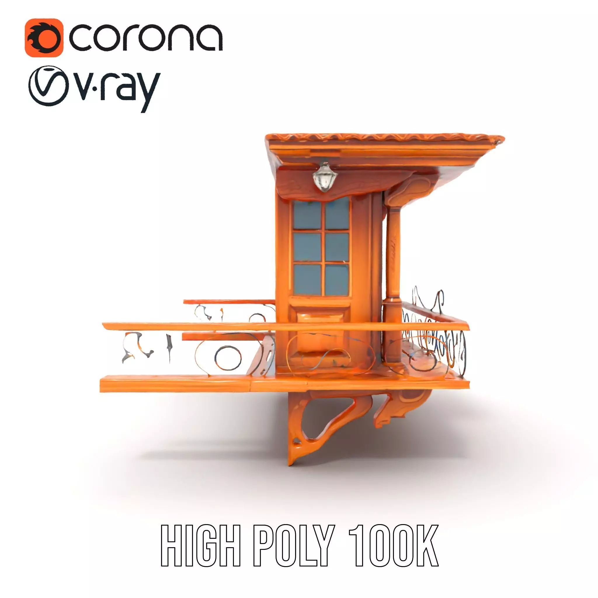 Rustic Wooden Balcony model pack Low-poly 3D model_23