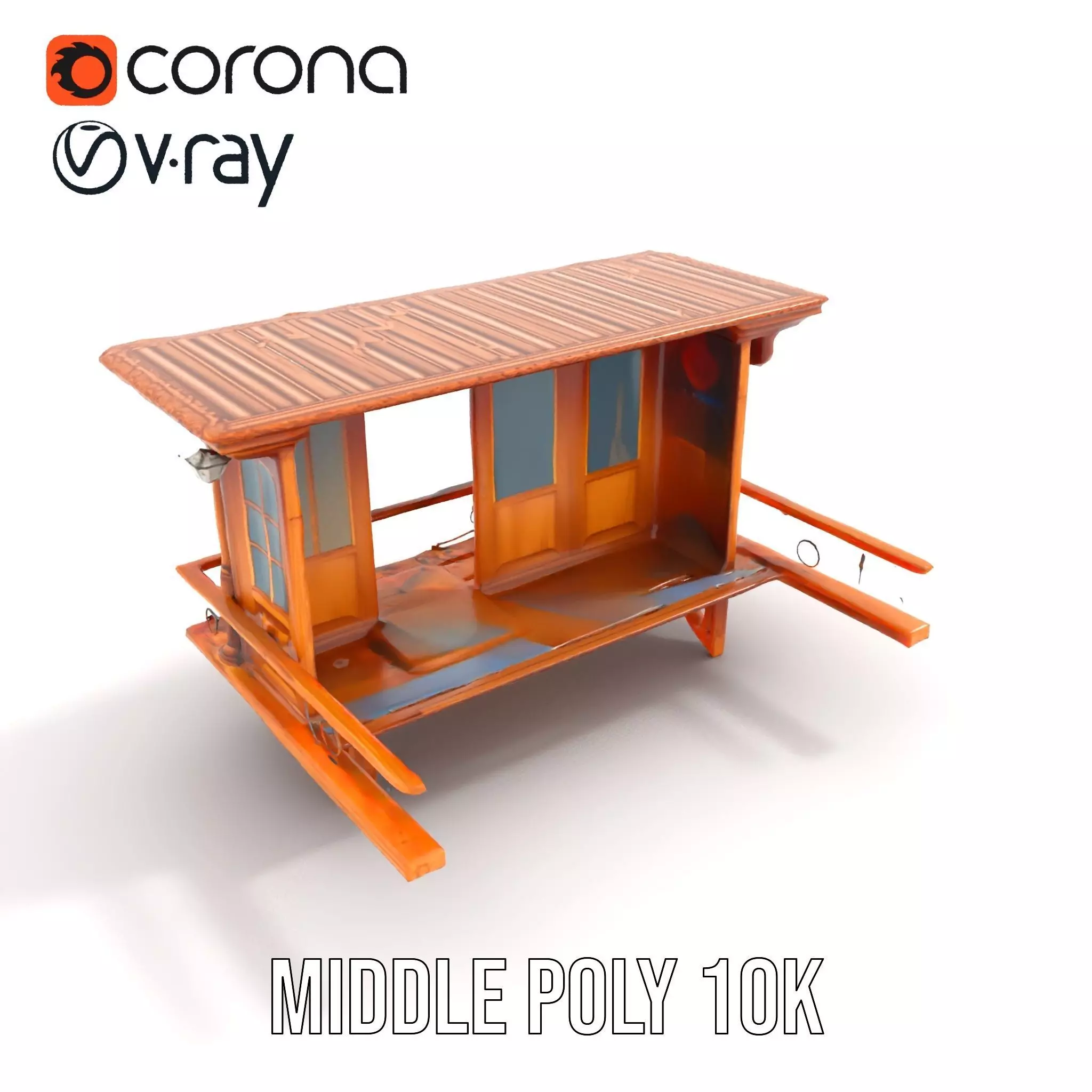 Rustic Wooden Balcony model pack Low-poly 3D model_5
