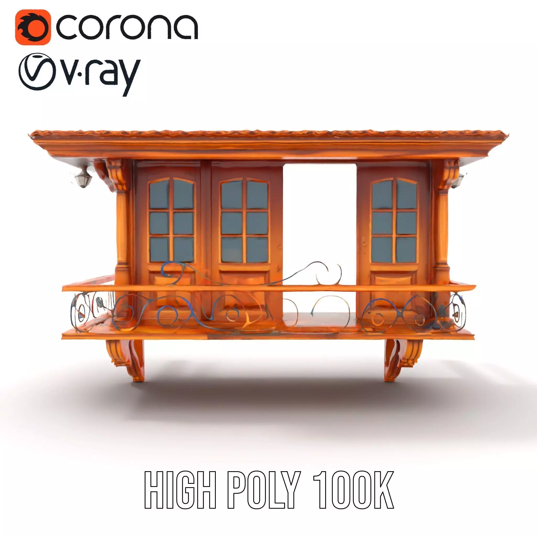 Rustic Wooden Balcony model pack Low-poly 3D model_20
