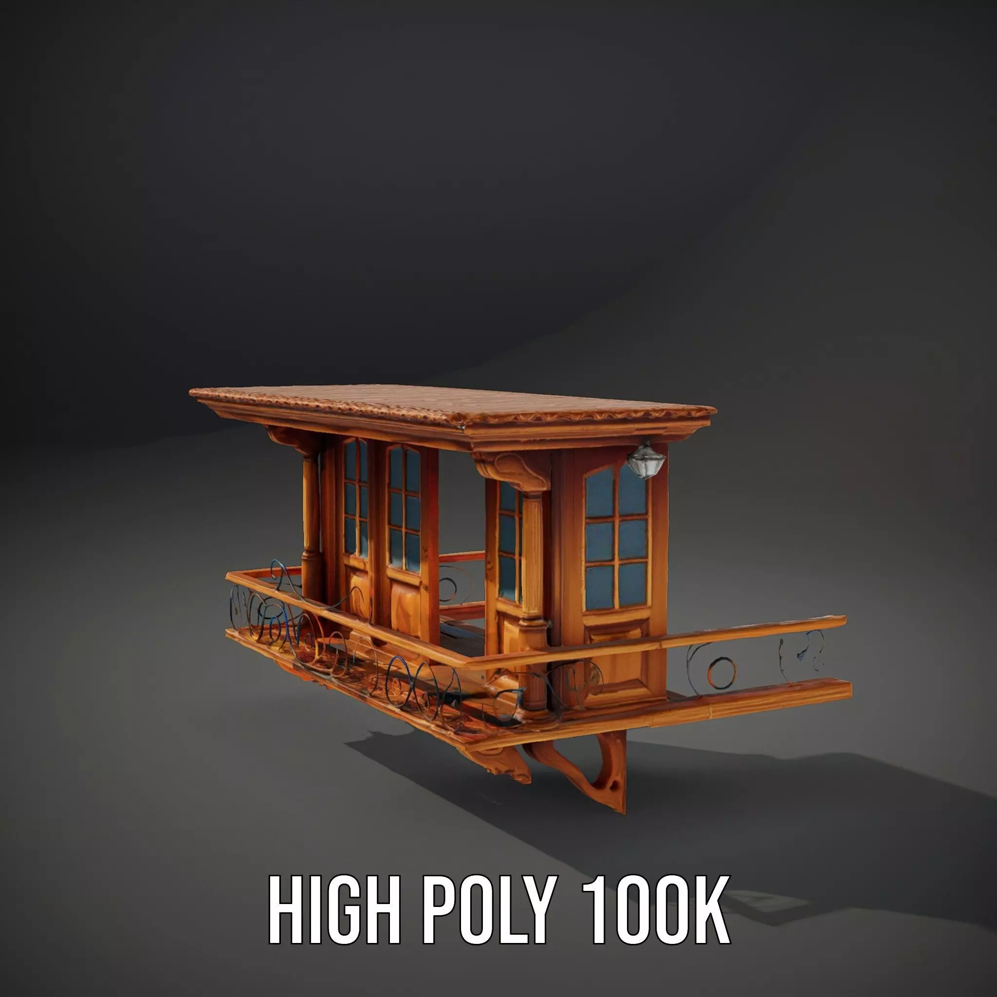 Rustic Wooden Balcony model pack Low-poly 3D model_8