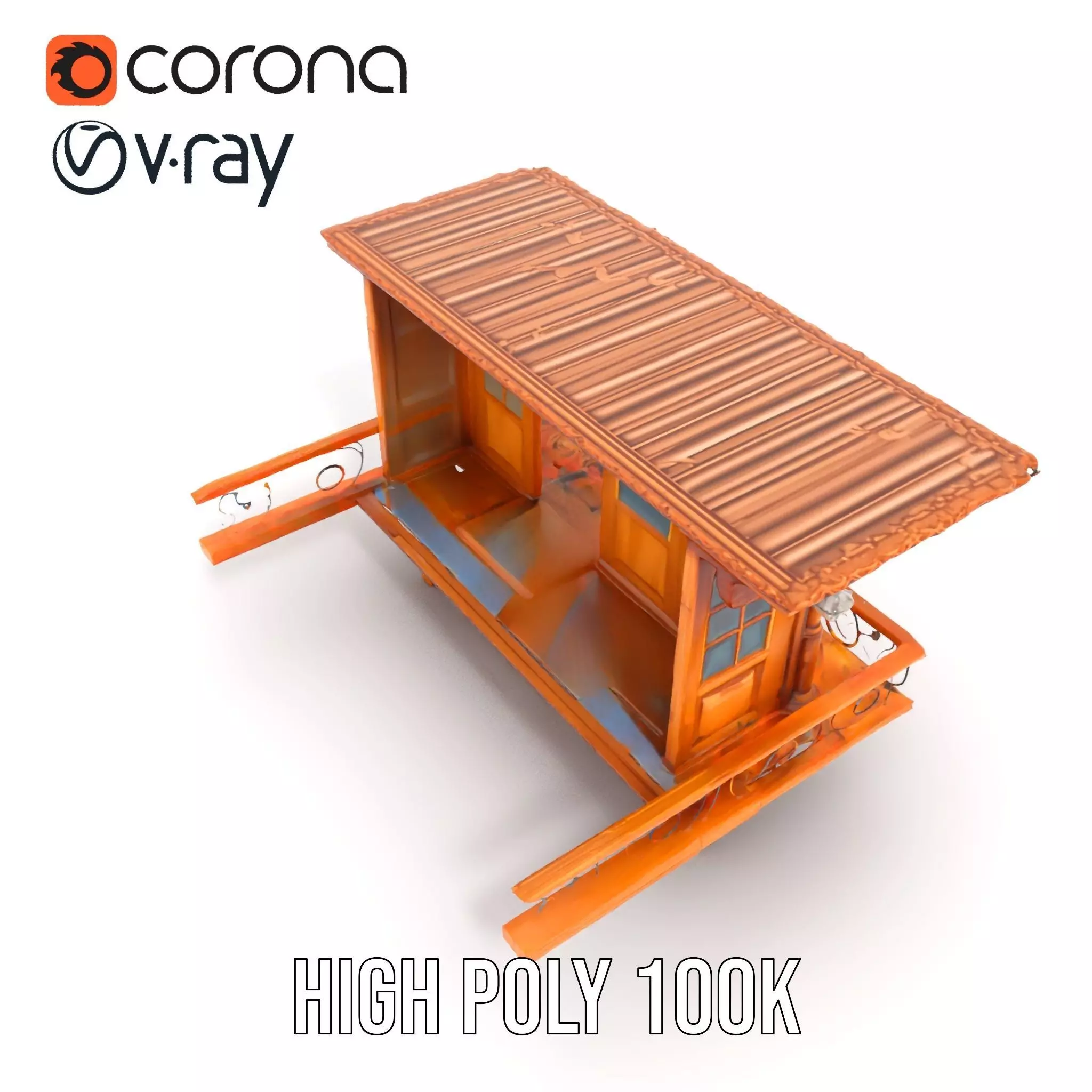 Rustic Wooden Balcony model pack Low-poly 3D model_26