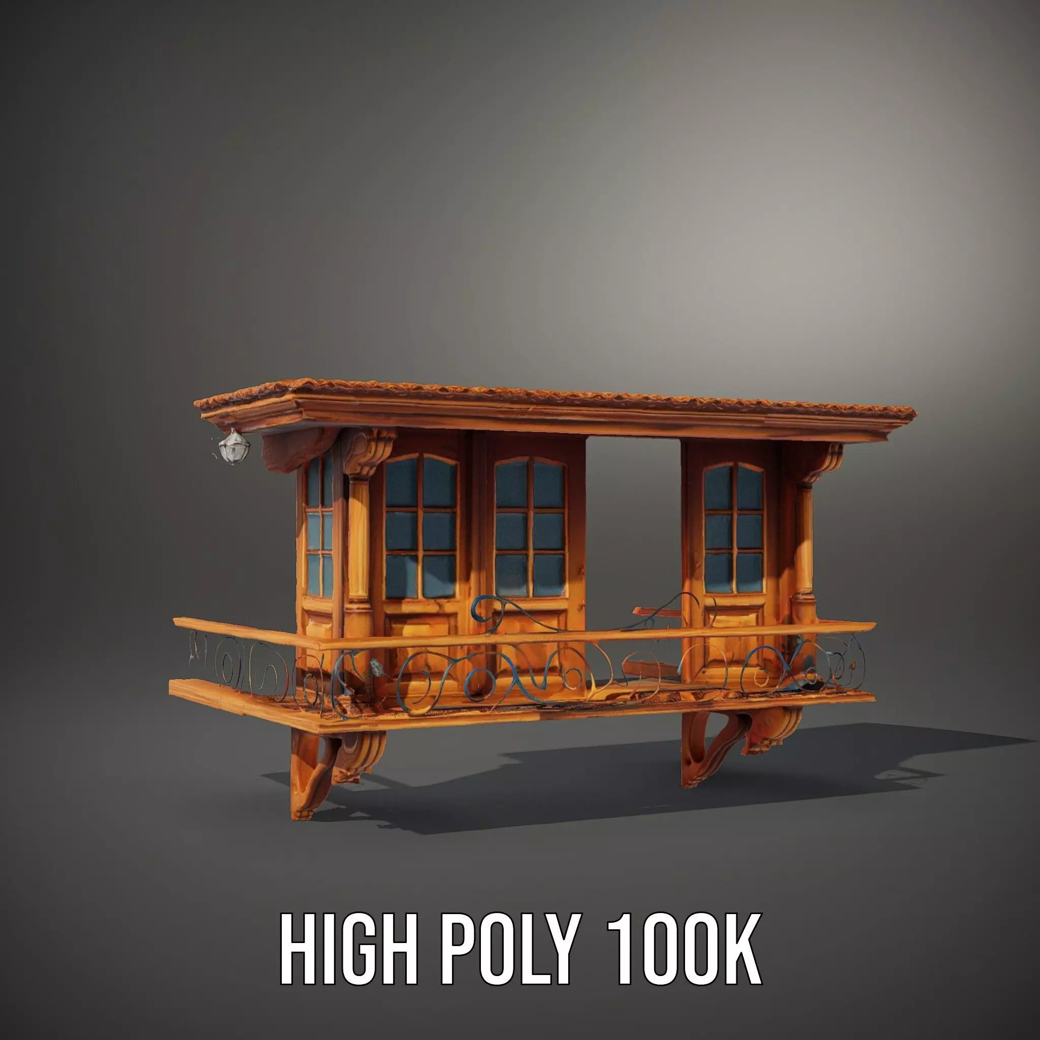 Rustic Wooden Balcony model pack Low-poly 3D model_12