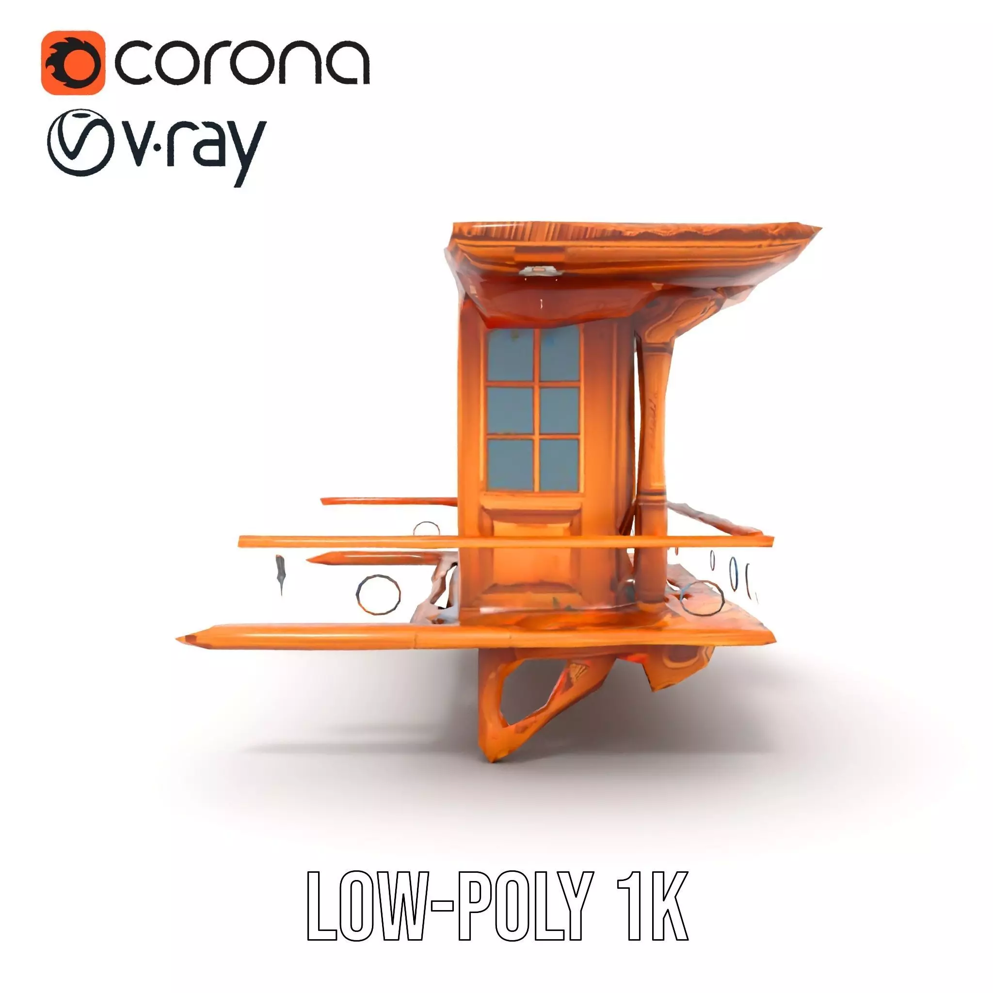 Rustic Wooden Balcony model pack Low-poly 3D model_17