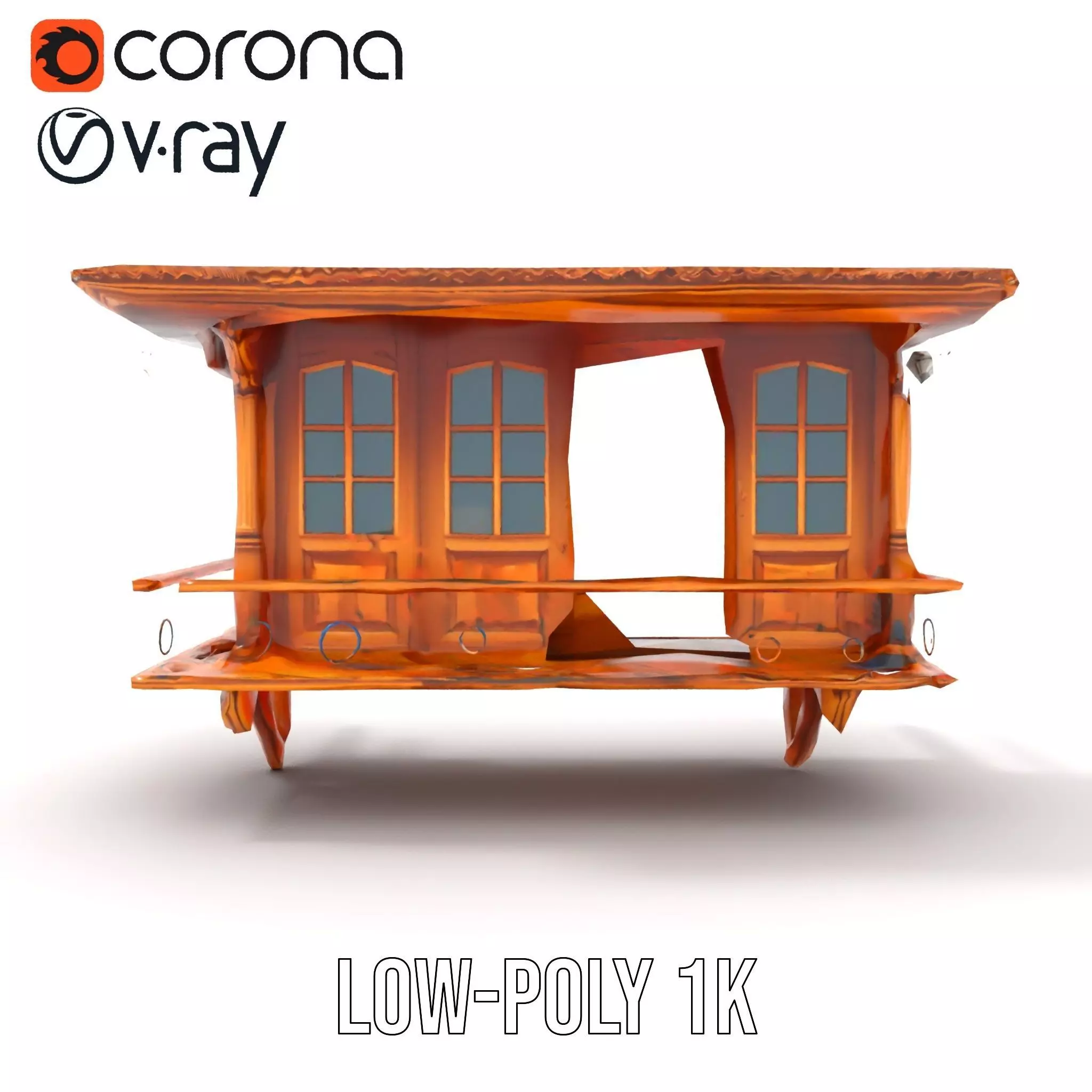 Rustic Wooden Balcony model pack Low-poly 3D model_9