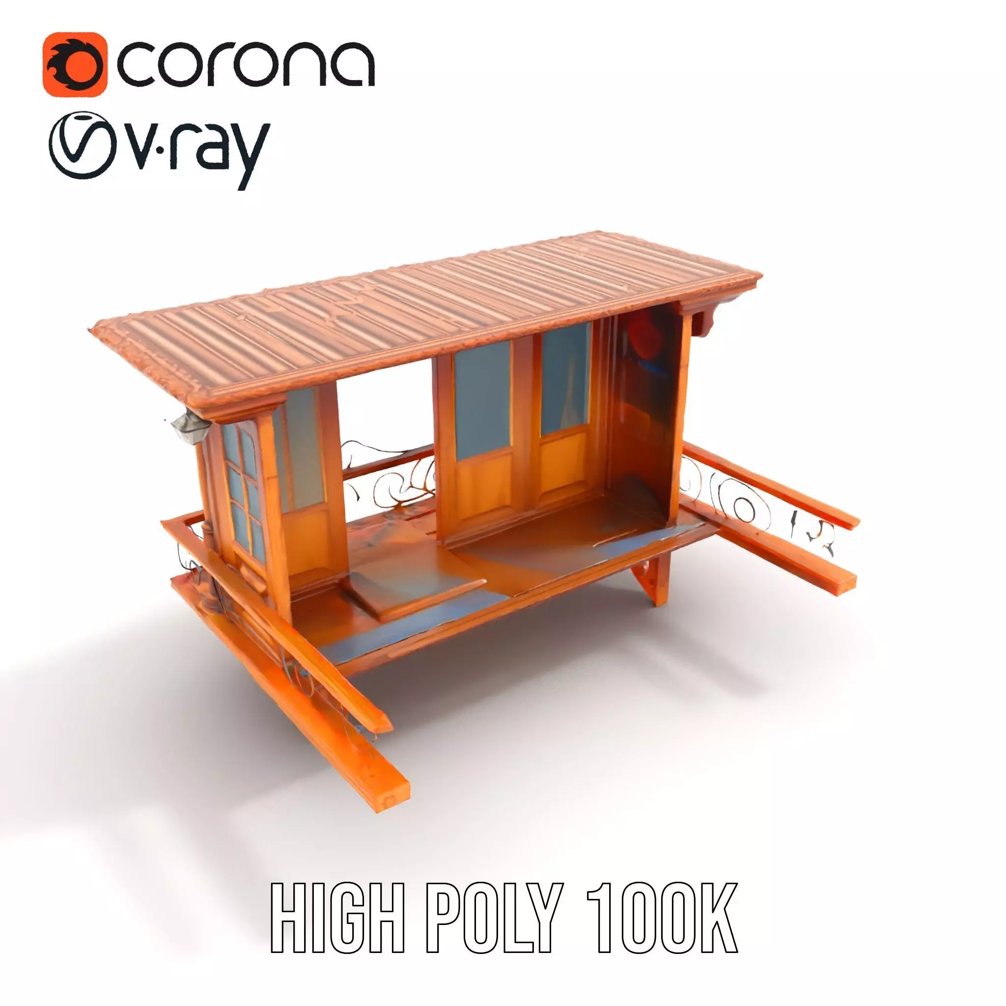 Rustic Wooden Balcony model pack Low-poly 3D model_15