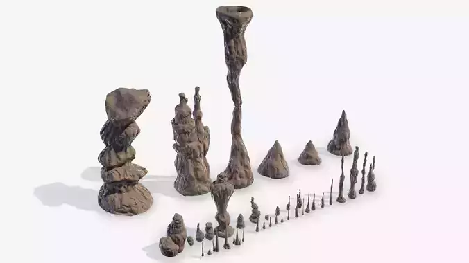 Stalagmites Models Set Low-poly 3D model