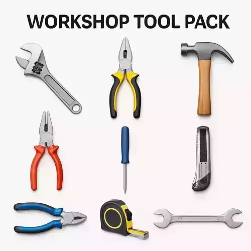 Workshop Garage Tools Pack  8 3D Models Low And High Poly