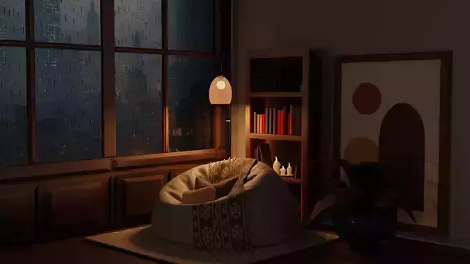 Cozy Corner 3D Scene  Bean Bag     Lamp   Bookshelf 3D model Cozy Corner 3D Scene  Bean Bag     Lamp   Bookshelf 3D model