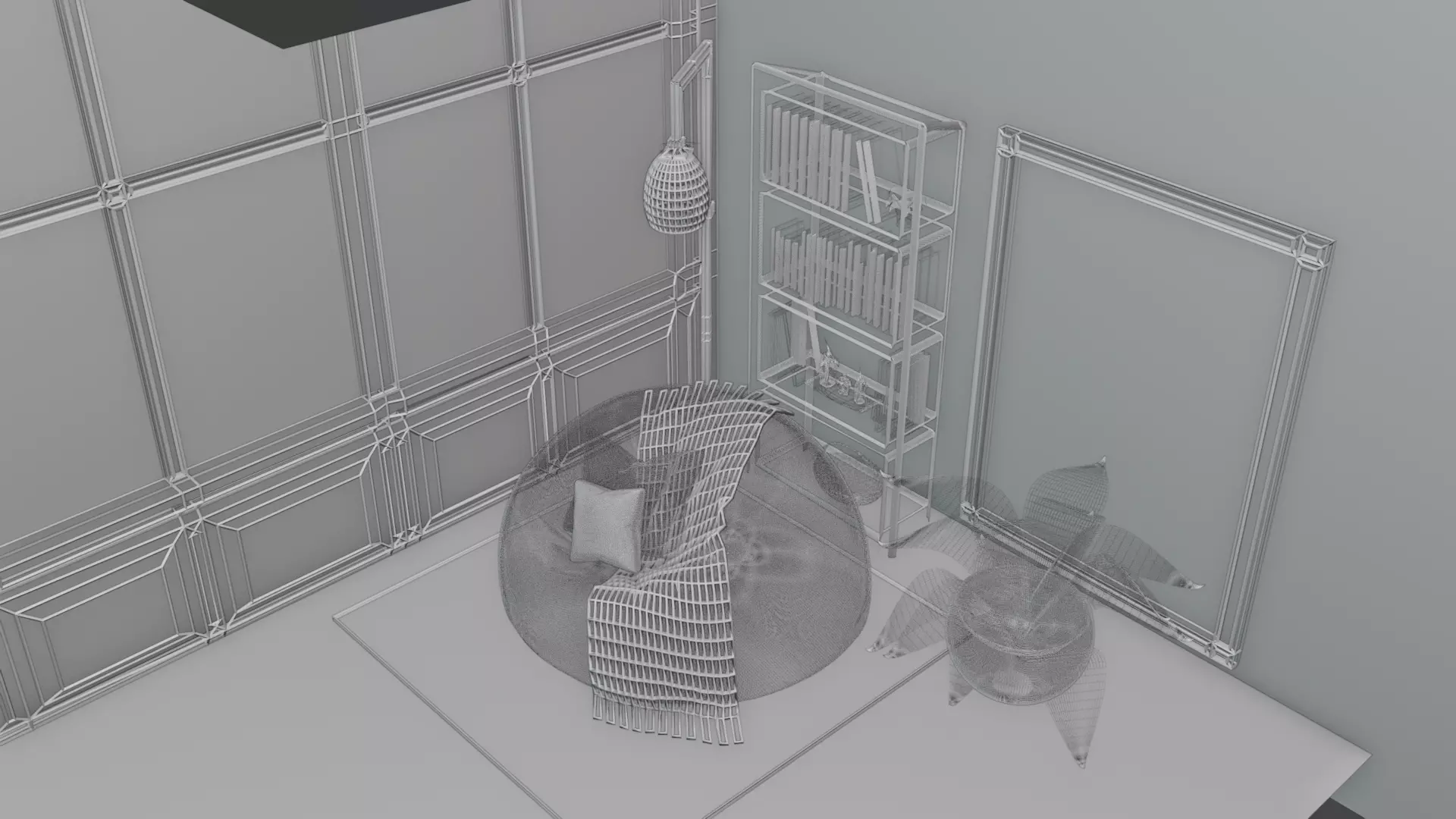 Cozy Corner 3D Scene  Bean Bag     Lamp   Bookshelf 3D model_5