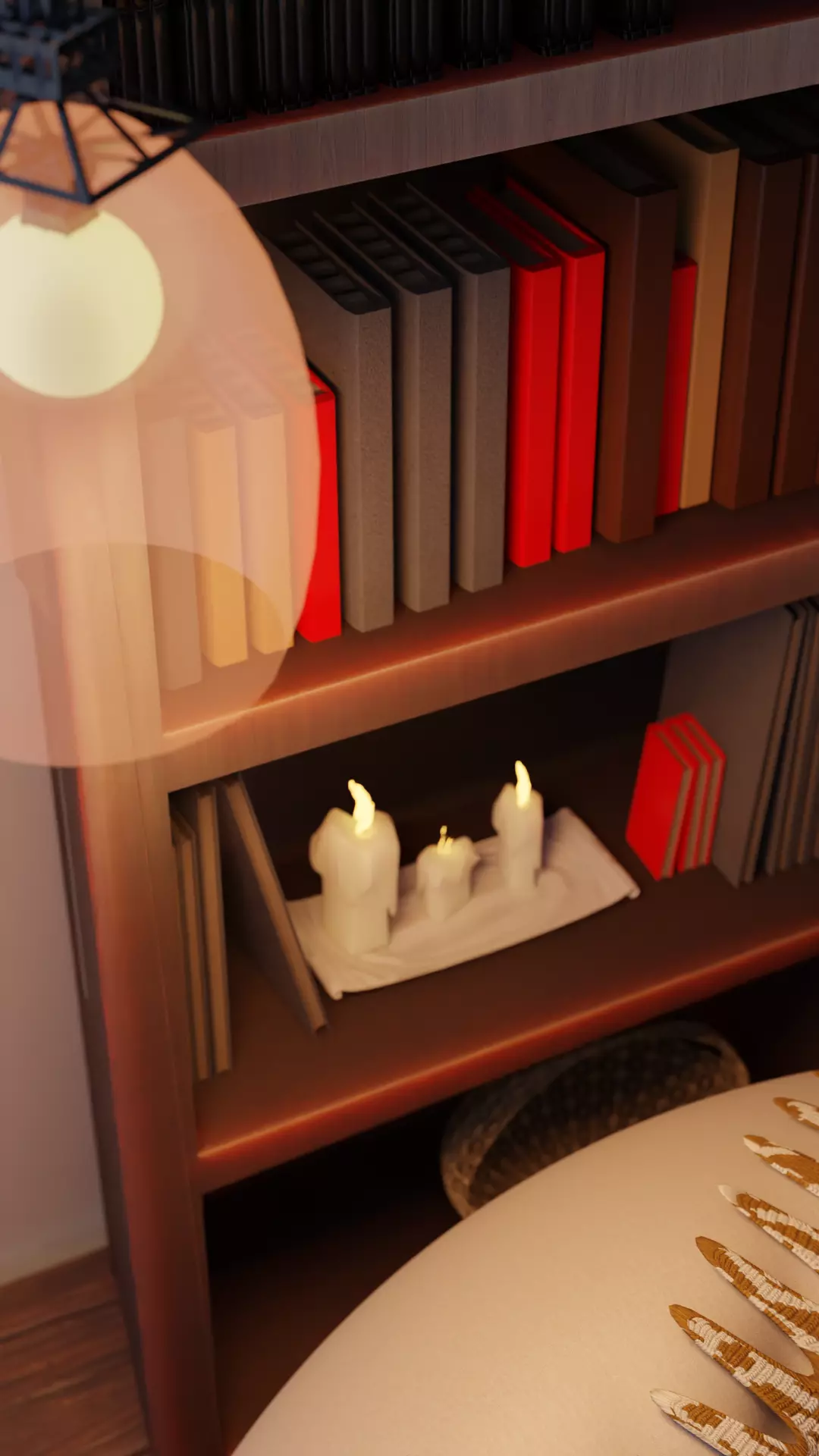 Cozy Corner 3D Scene  Bean Bag     Lamp   Bookshelf 3D model_7