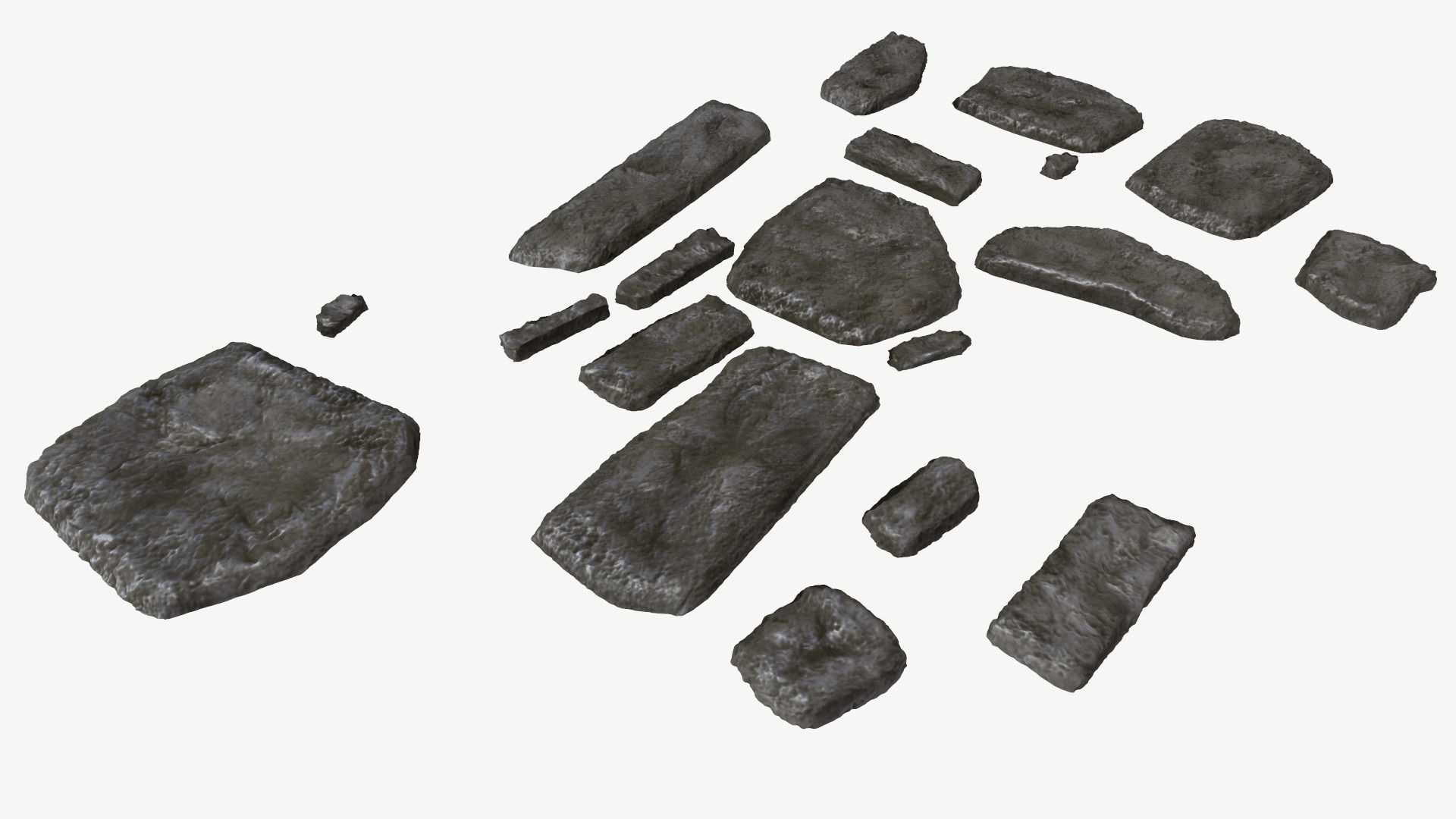 Walkway Stones Set Low-poly 3D model_4