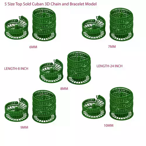 5 Size Top Sold Cuban 3D Chain and Bracelet Model at Low Cost 3D Model Collection