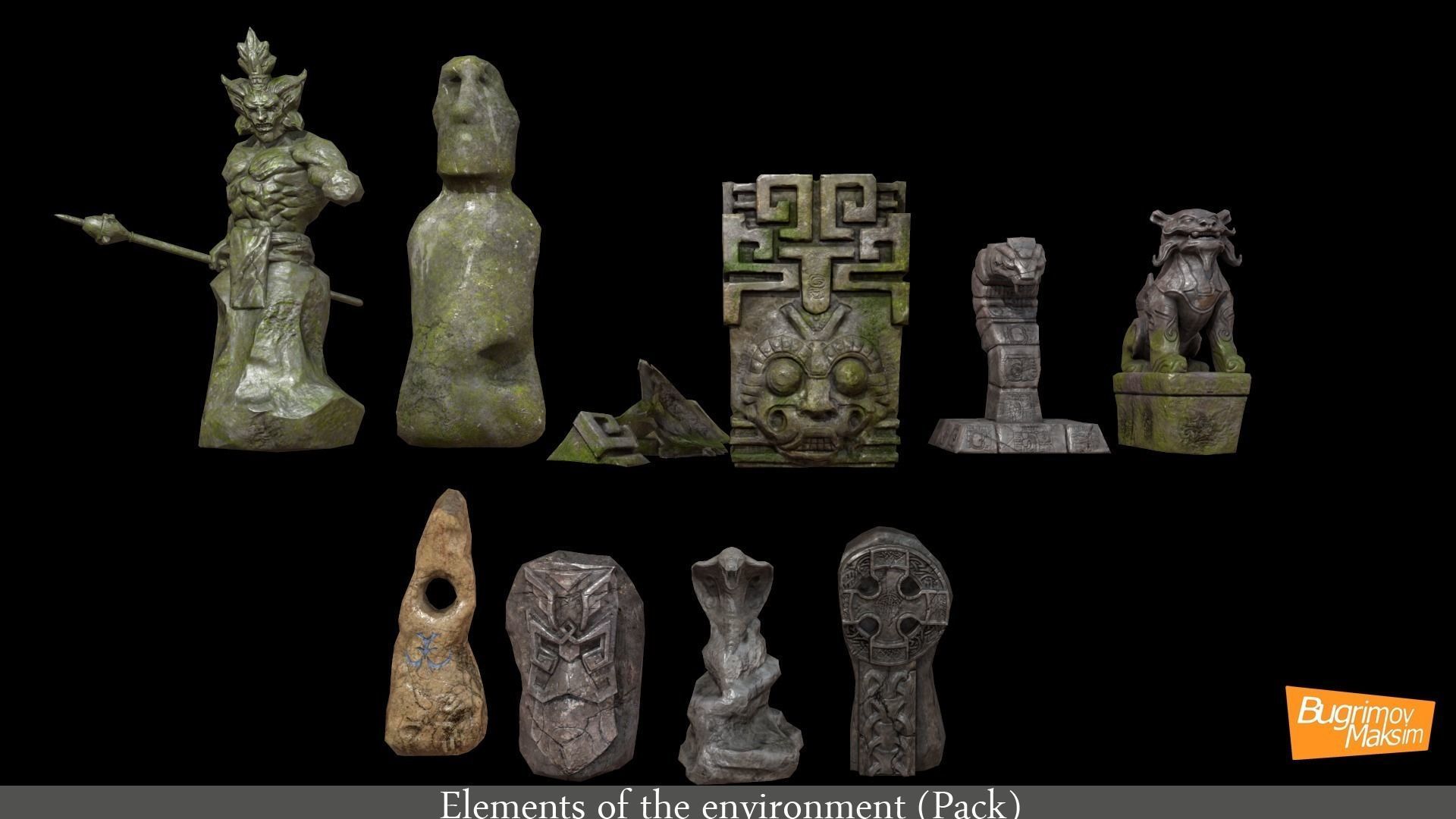 Elements of the environment Pack Low-poly 3D model_1