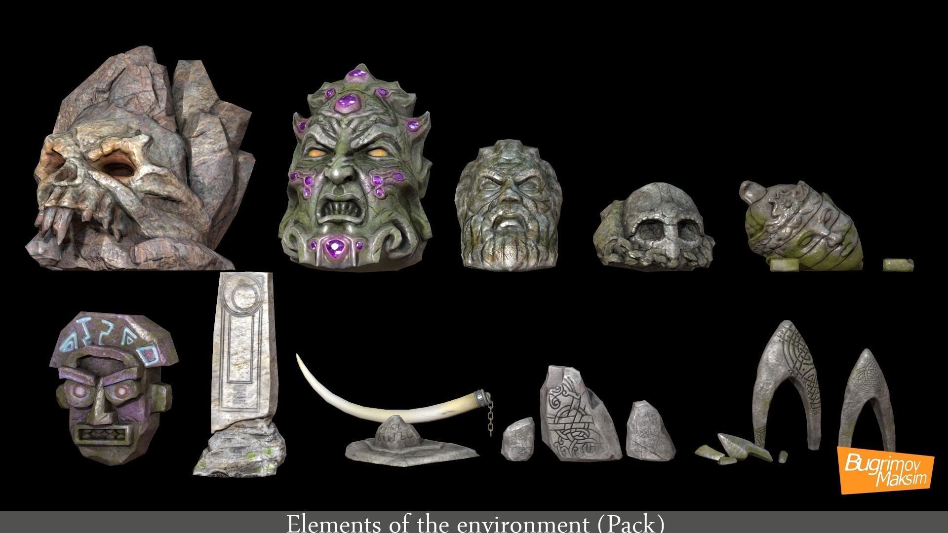 Elements of the environment Pack Low-poly 3D model_2