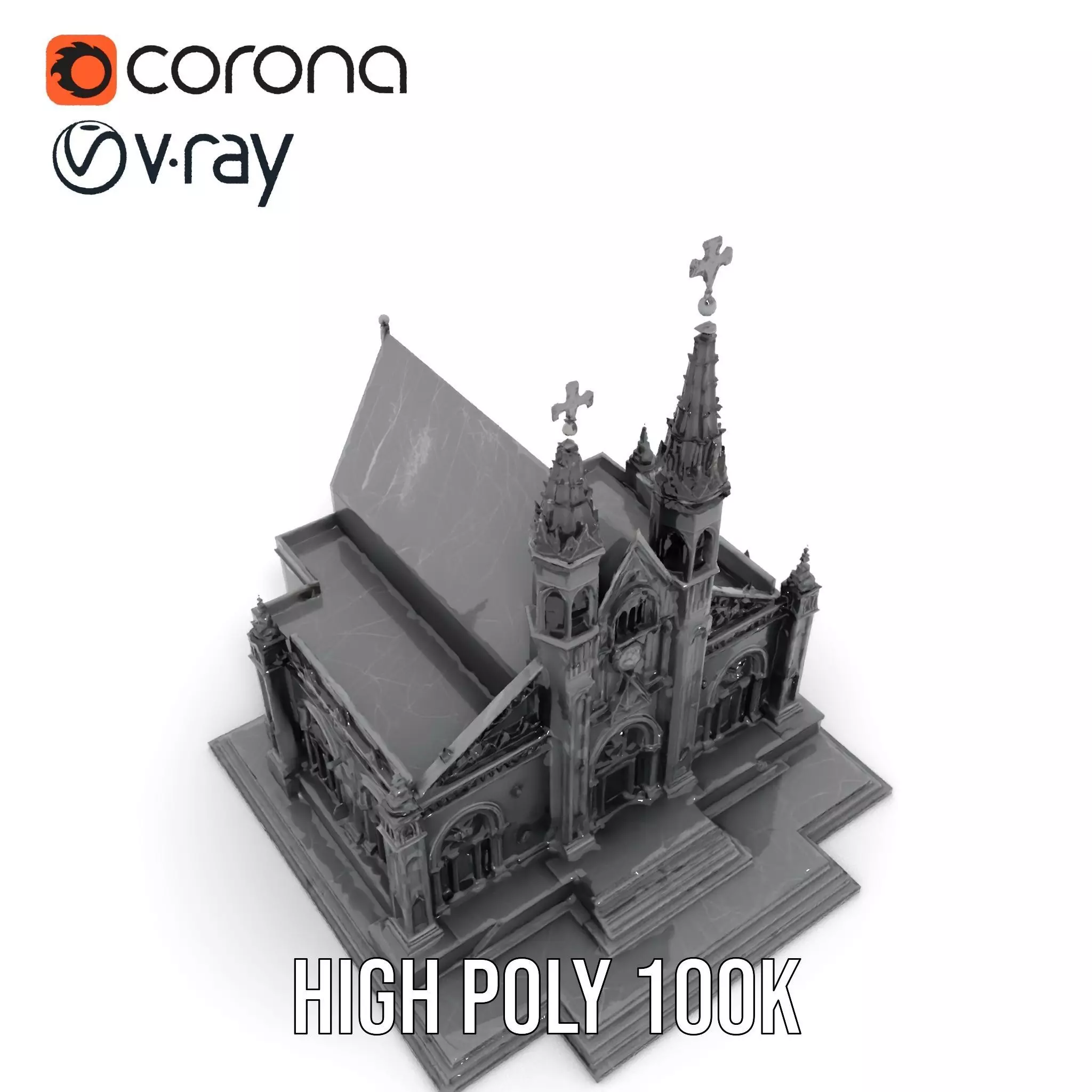 Gothic Stone Cathedral model pack Low-poly 3D model_6