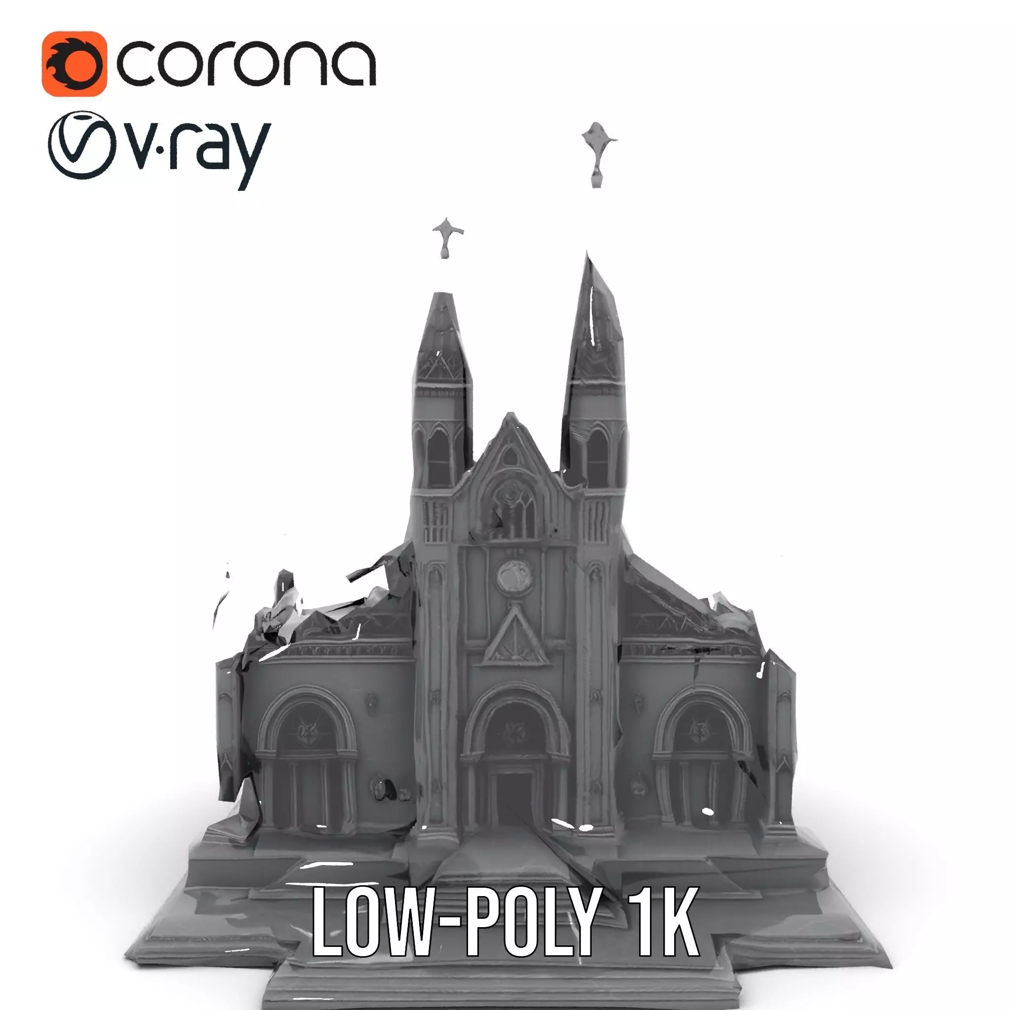 Gothic Stone Cathedral model pack Low-poly 3D model_12