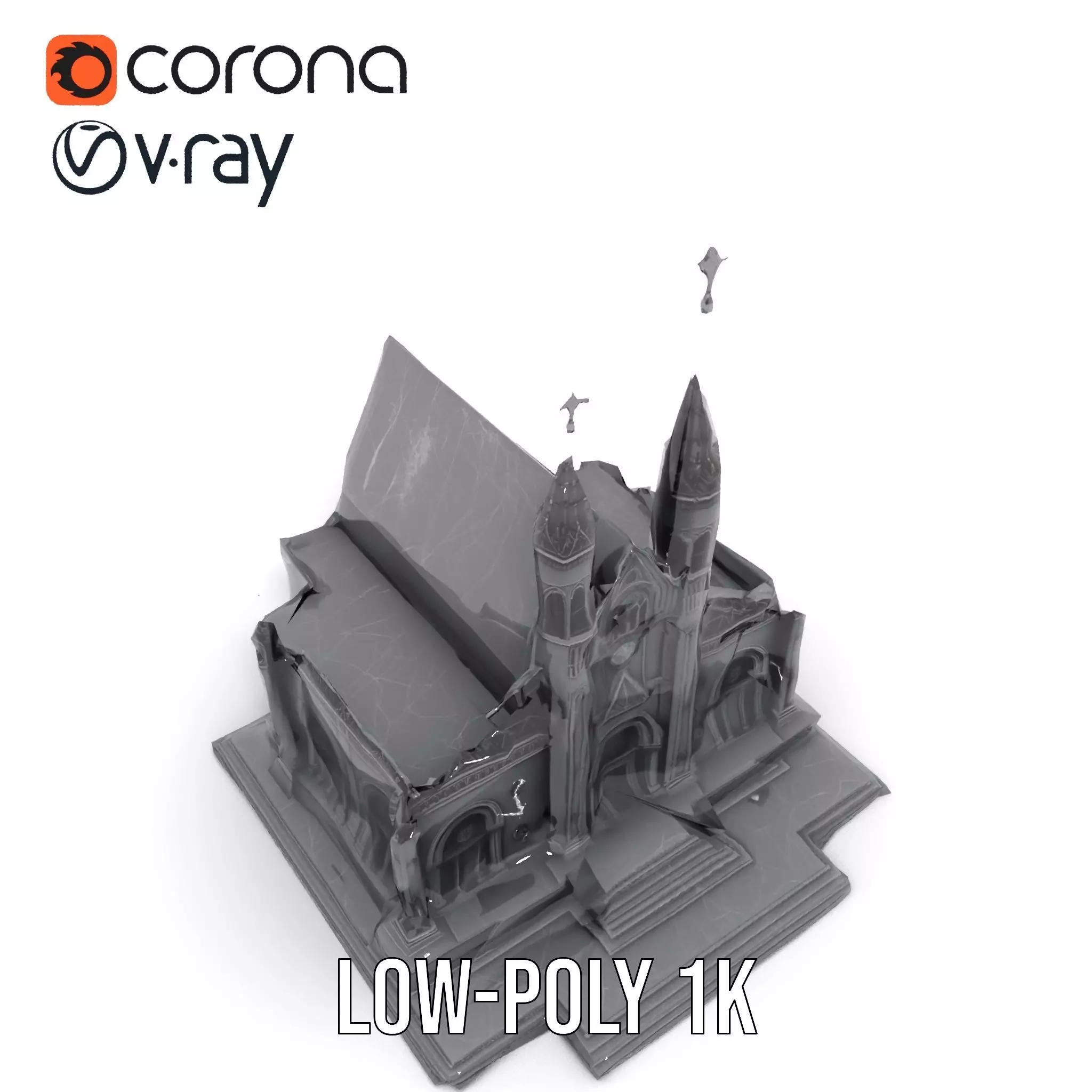 Gothic Stone Cathedral model pack Low-poly 3D model_9