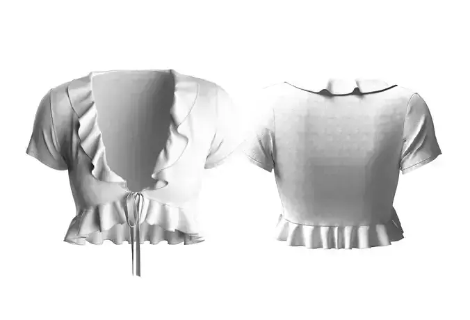 Serene Romantic Ruffle Wrap Crop Top 3D Model