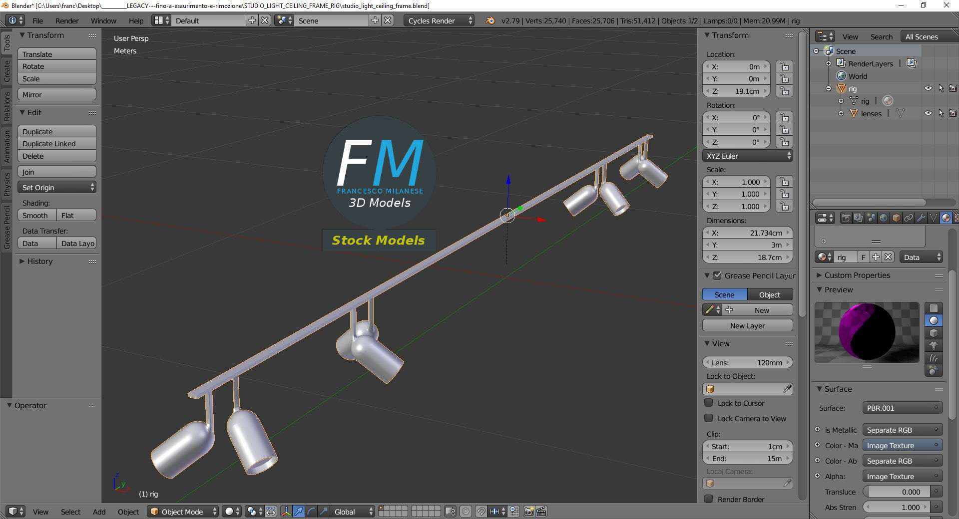 Studio light ceiling frame rig 3D model_9