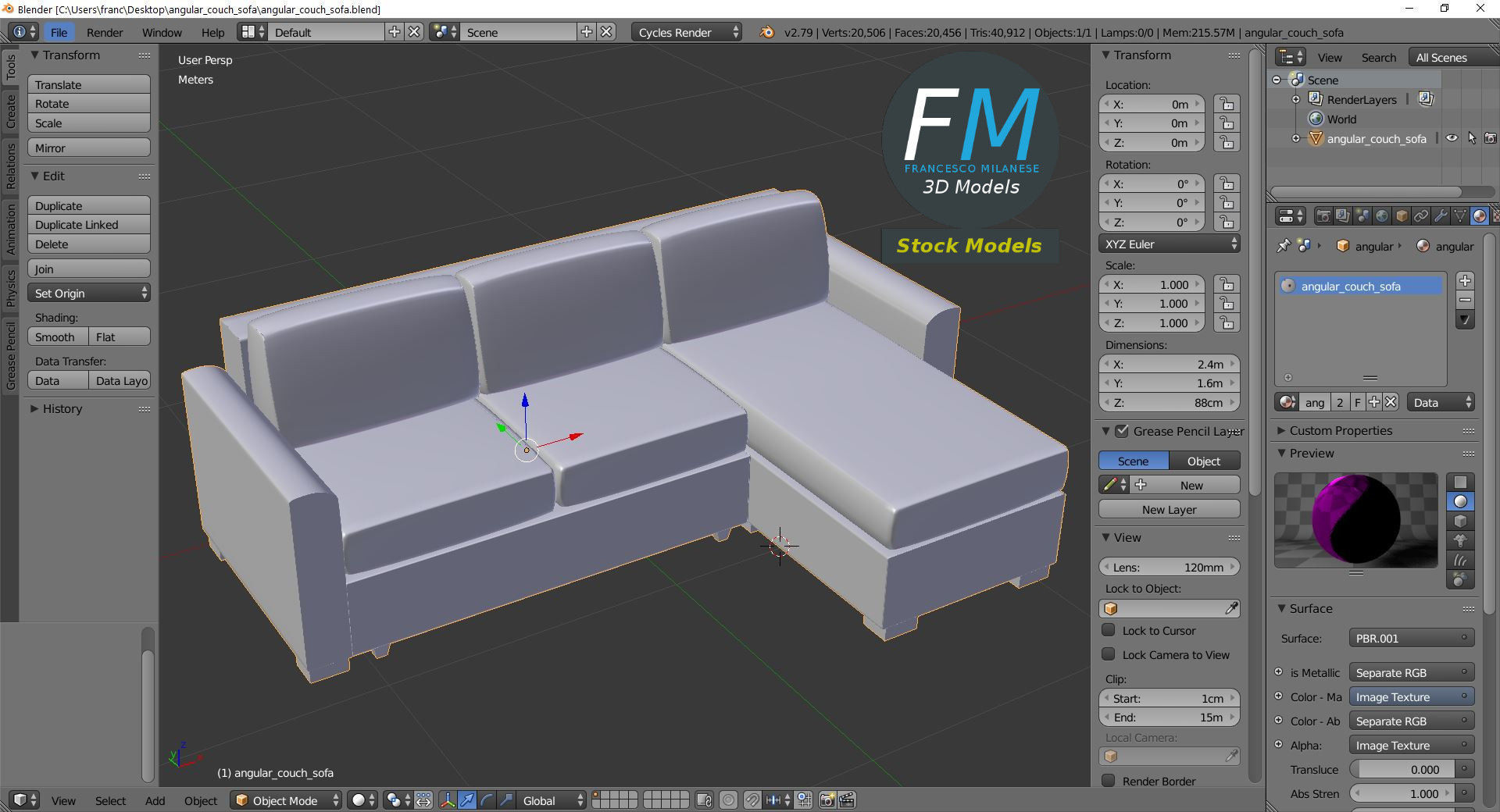 Angular couch sofa 3D model_9