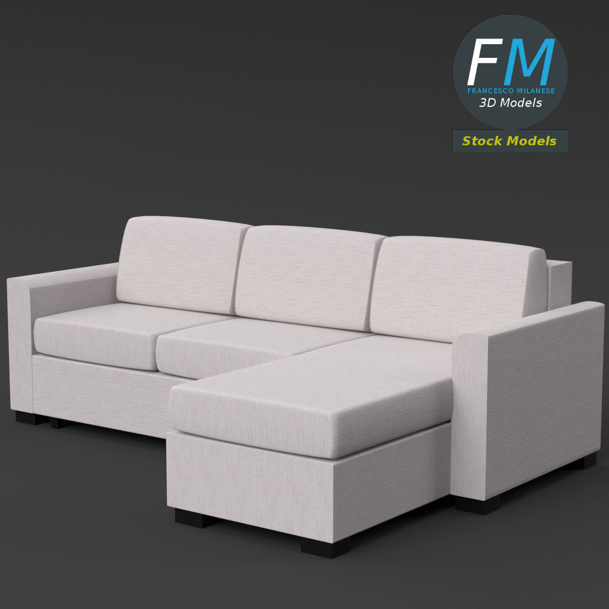 Angular couch sofa 3D model_5