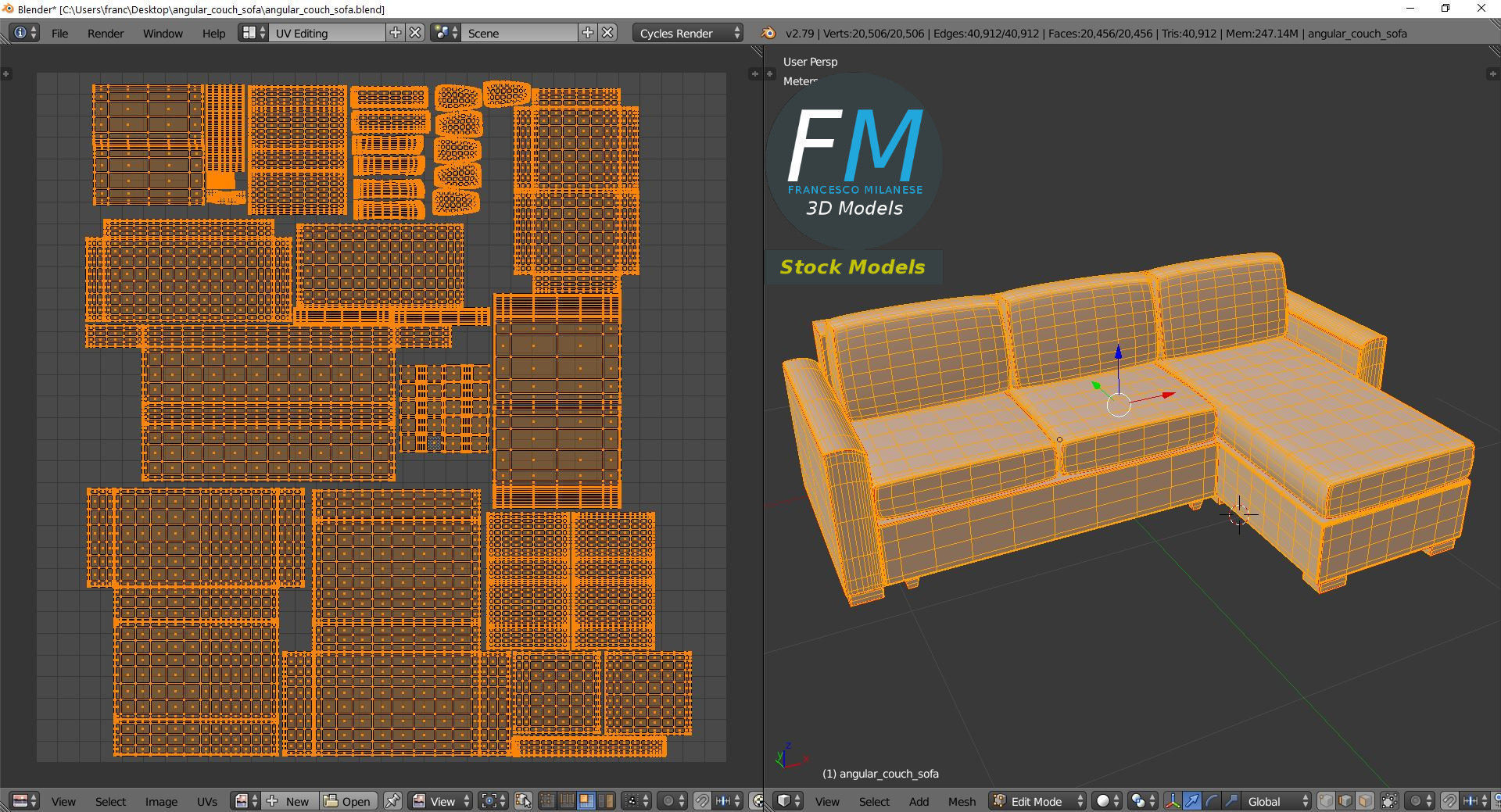 Angular couch sofa 3D model_10