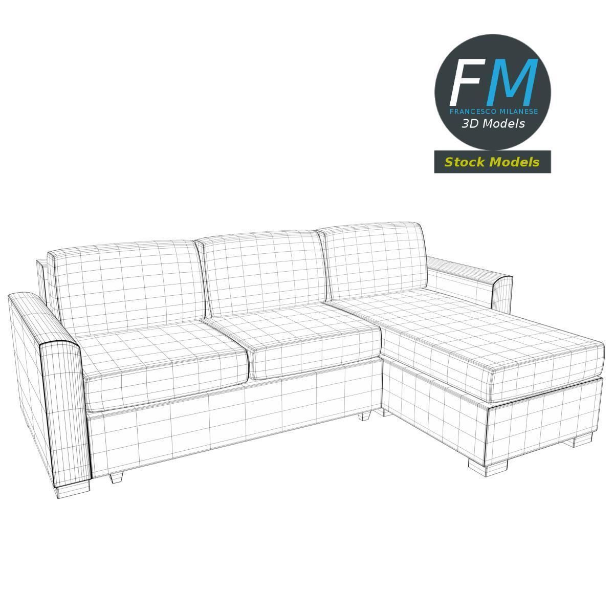 Angular couch sofa 3D model_7