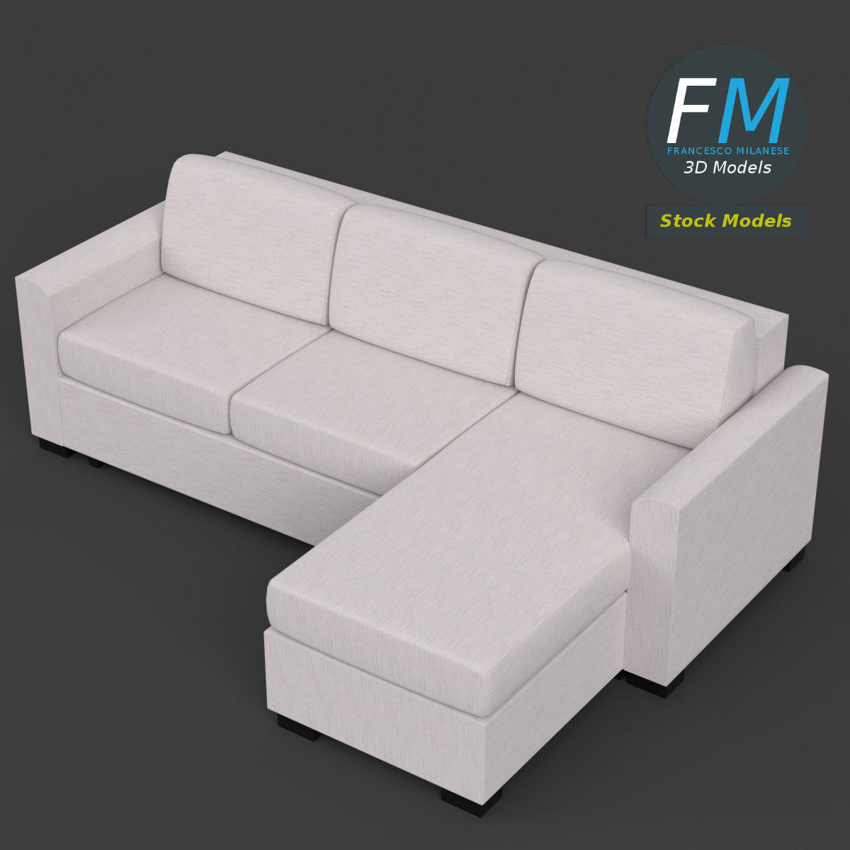Angular couch sofa 3D model_2
