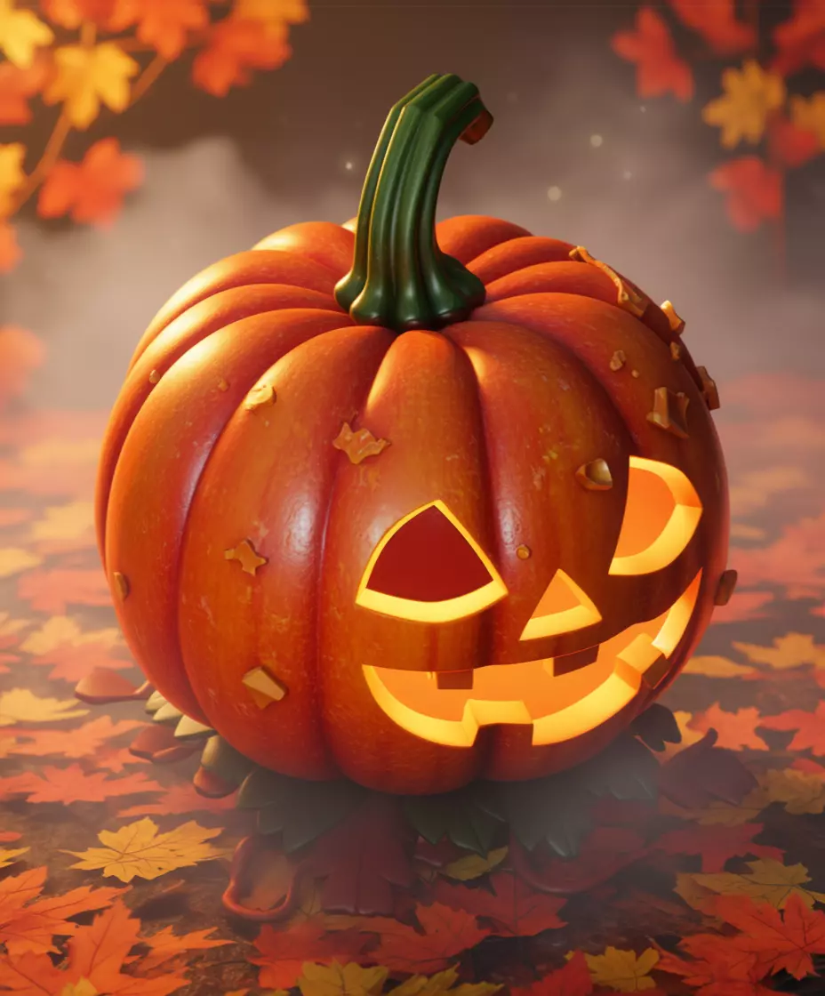 Glowing Jack-O 3D Halloween Pumpkin Face Leaves Low-poly 3D model_2