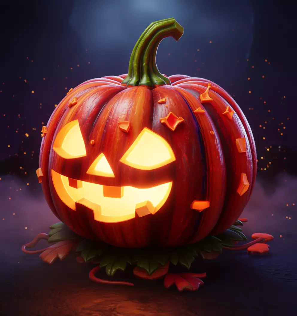 Glowing Jack-O 3D Halloween Pumpkin Face Leaves Low-poly 3D model_1