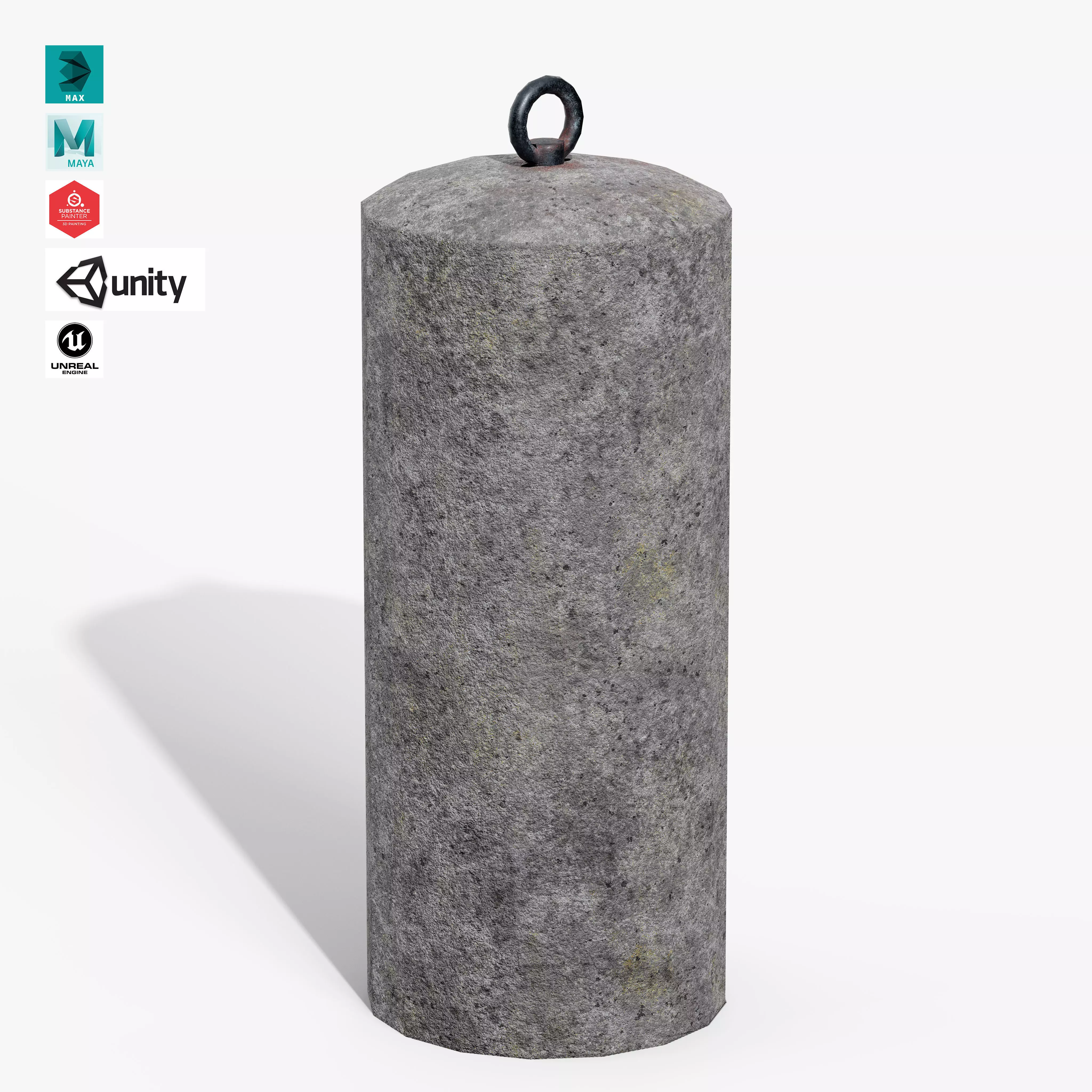 Granite Bollard Low-poly 3D model_0
