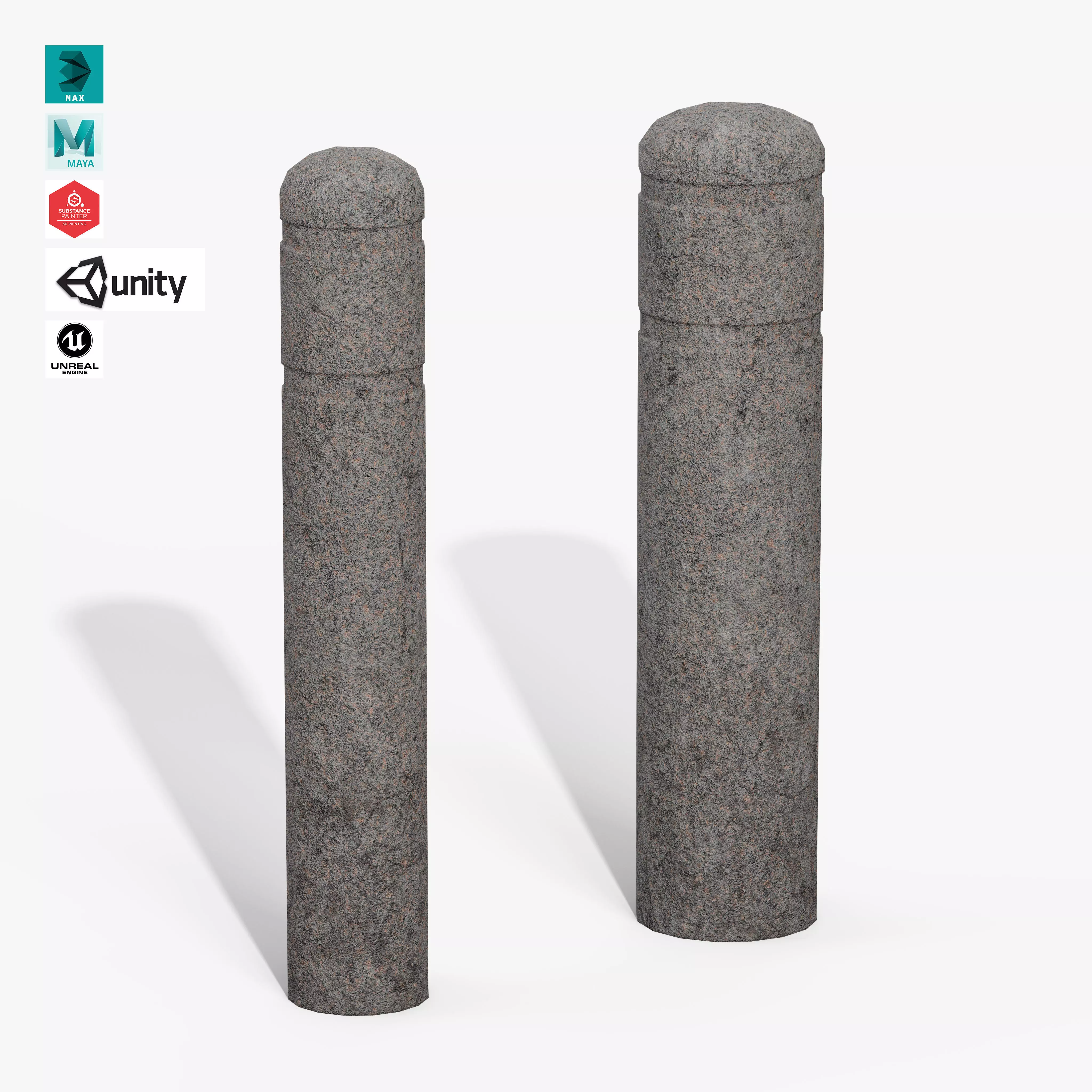 Granite Bollard Pillars Low-poly 3D model_0