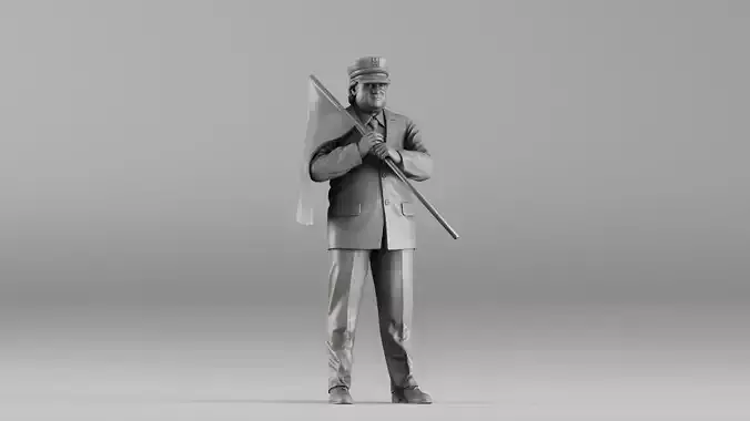 S00113 Train Station Master Holding a Flag 3dp