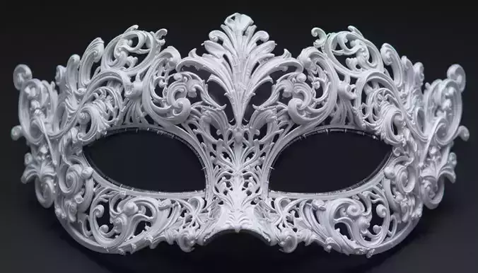 Ornate White Face Mask Masquerade Mask 3D Printable Cosplay Mask 3D print model Ornate White Face Mask Masquerade Mask 3D Printable Cosplay Mask 3D print model
