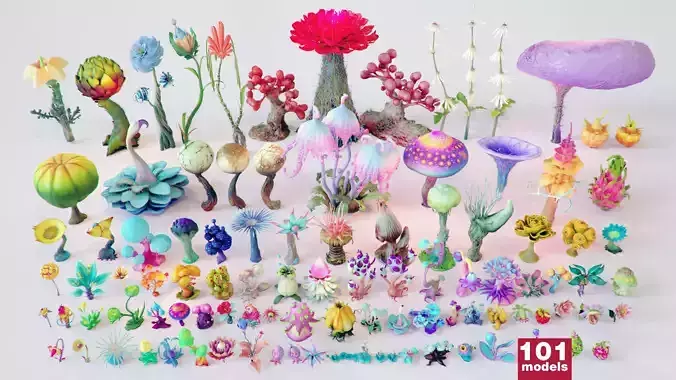 Stylized Fantasy Plants and Alien Flora Collection 