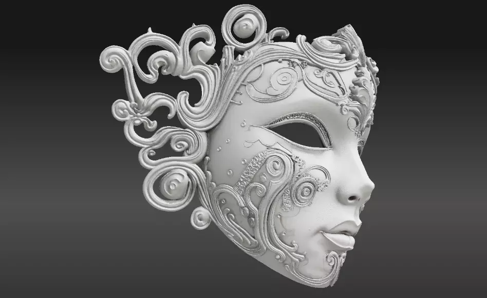 Venetian Full Face Mask Ornamental 3D Printable Three Pack 3D model_13