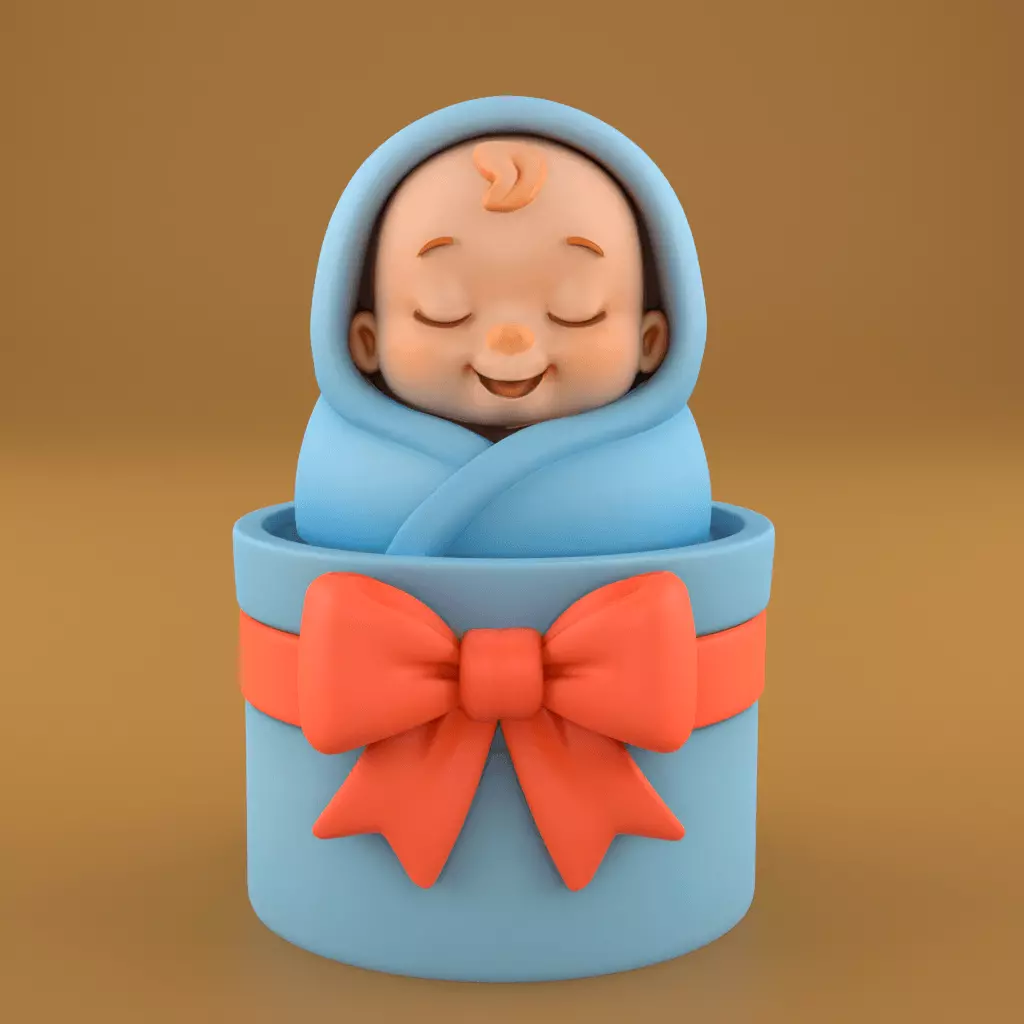 Sweet Baby Boy in Gift Box STL Newborn Gift 3D Print File 3D print model