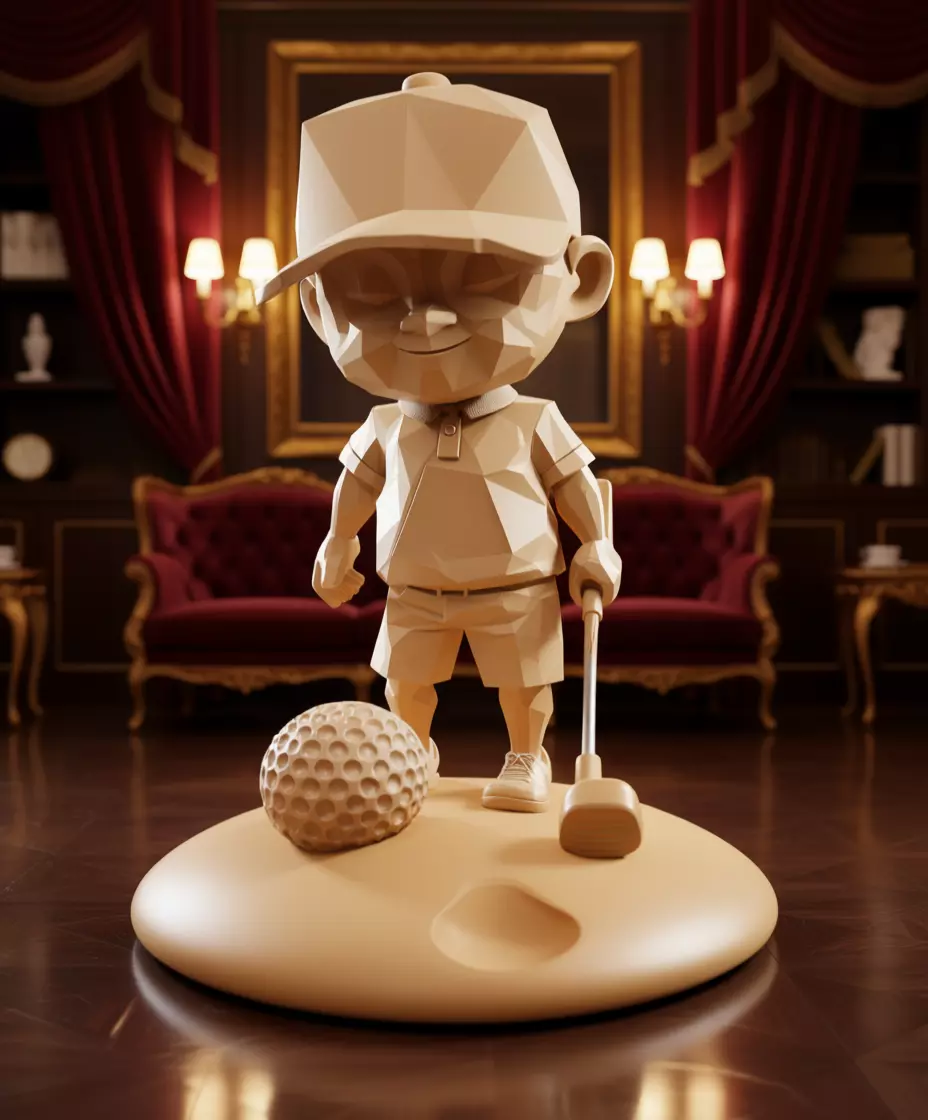 Low-Poly Golfing Character 3D Geometric Figure Club Ball Low-poly 3D model_1