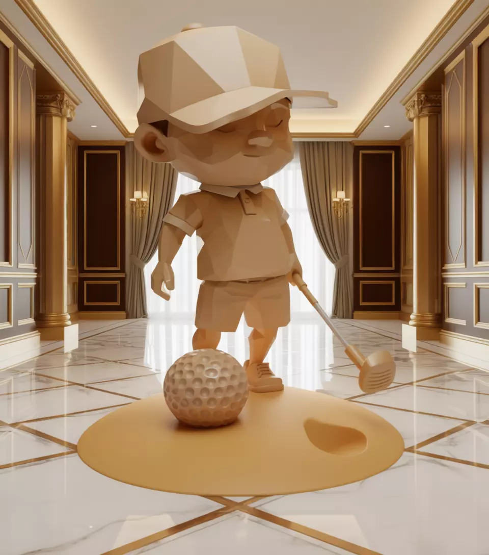 Low-Poly Golfing Character 3D Geometric Figure Club Ball Low-poly 3D model_2