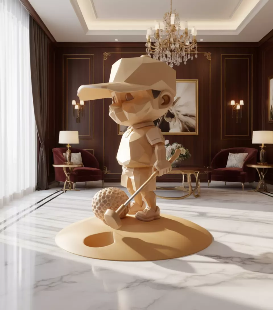 Low-Poly Golfing Character 3D Geometric Figure Club Ball Low-poly 3D model_3