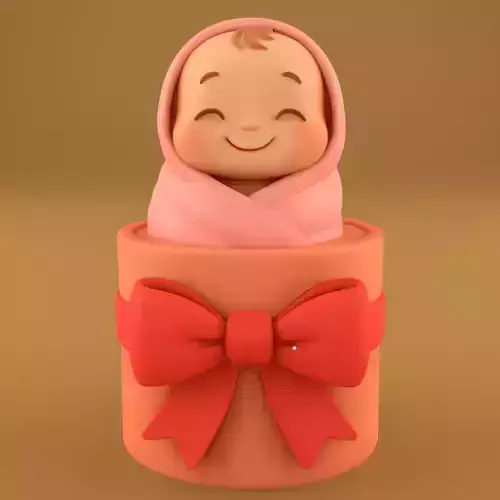 Sweet Baby Girl in Gift Box STL Newborn Gift 3D Print File 3D print model