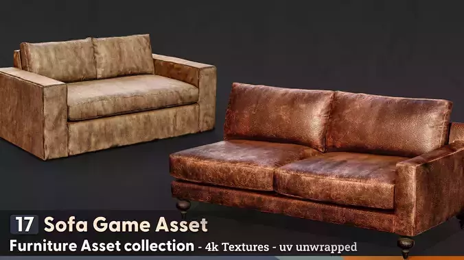 17 Sofa with 2 Texture set - Game Asset