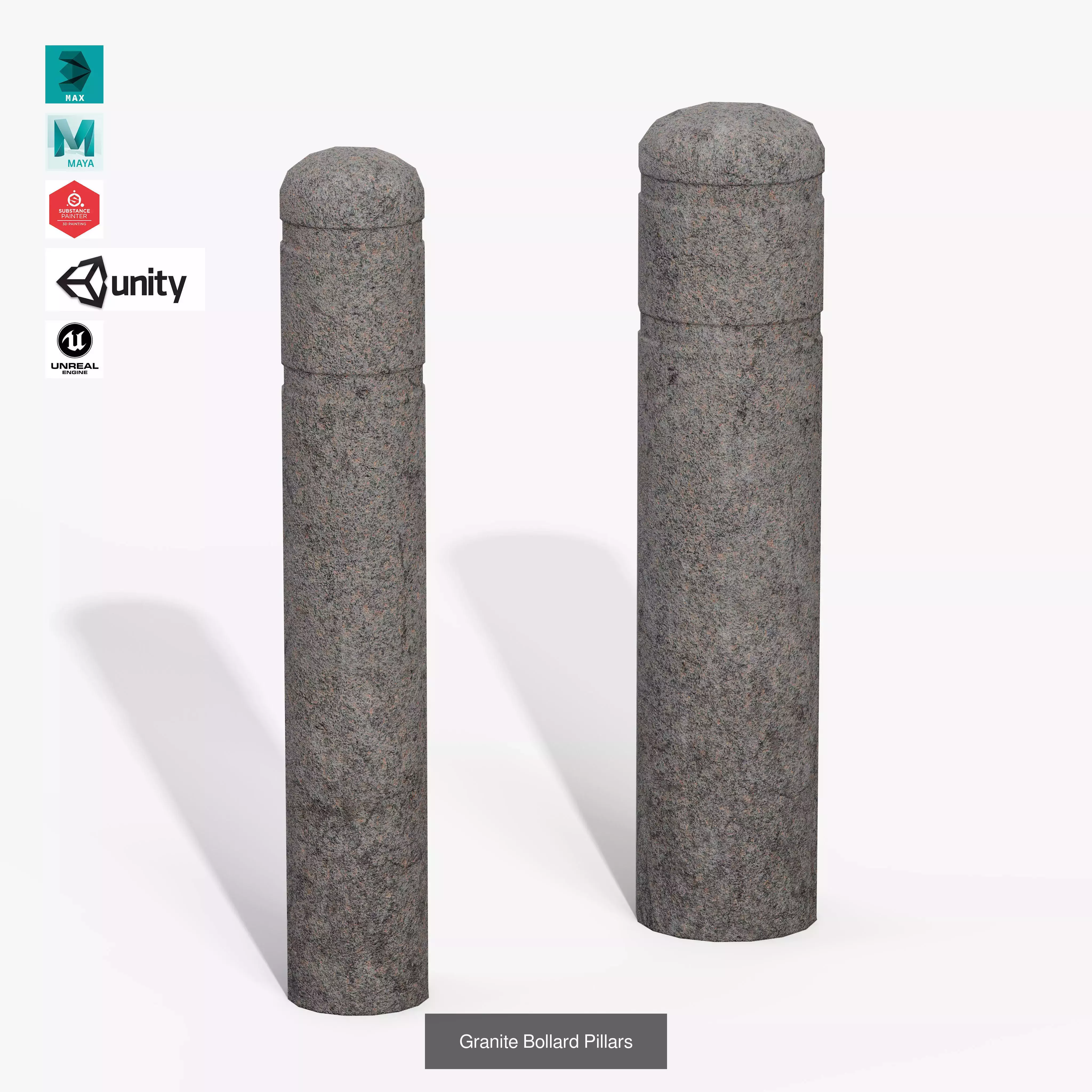 Granite Bollard Pack 3D Model Collection_7