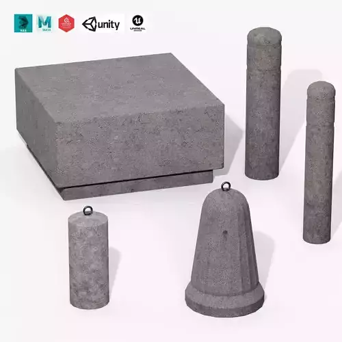 Granite Bollard Pack 3D Model Collection Granite Bollard Pack 3D Model Collection