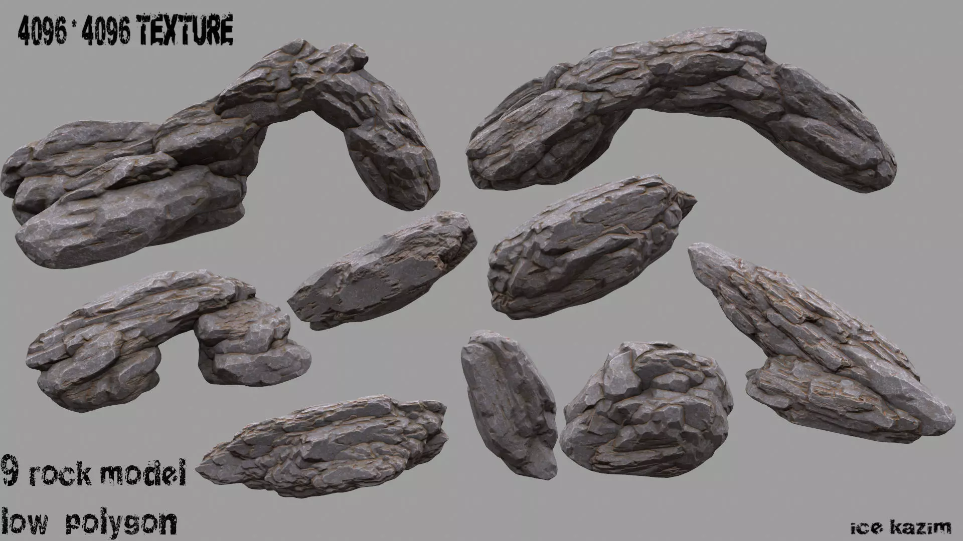 Rock Set texture Low-poly 3D model_0