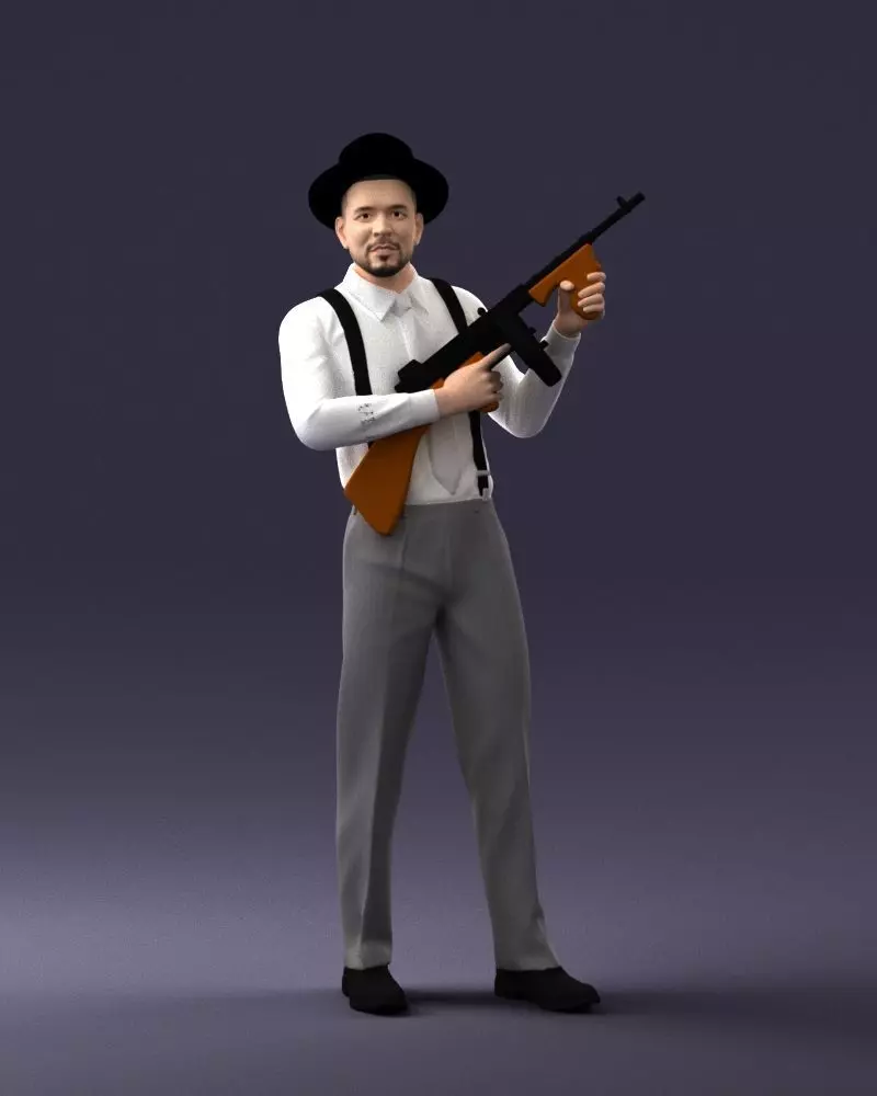 000289 Gangster with Thompsons Machine Gun 0105 Free 3D model