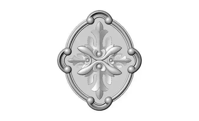 Oval scroll frame and carved floral rosette relief 3D print model